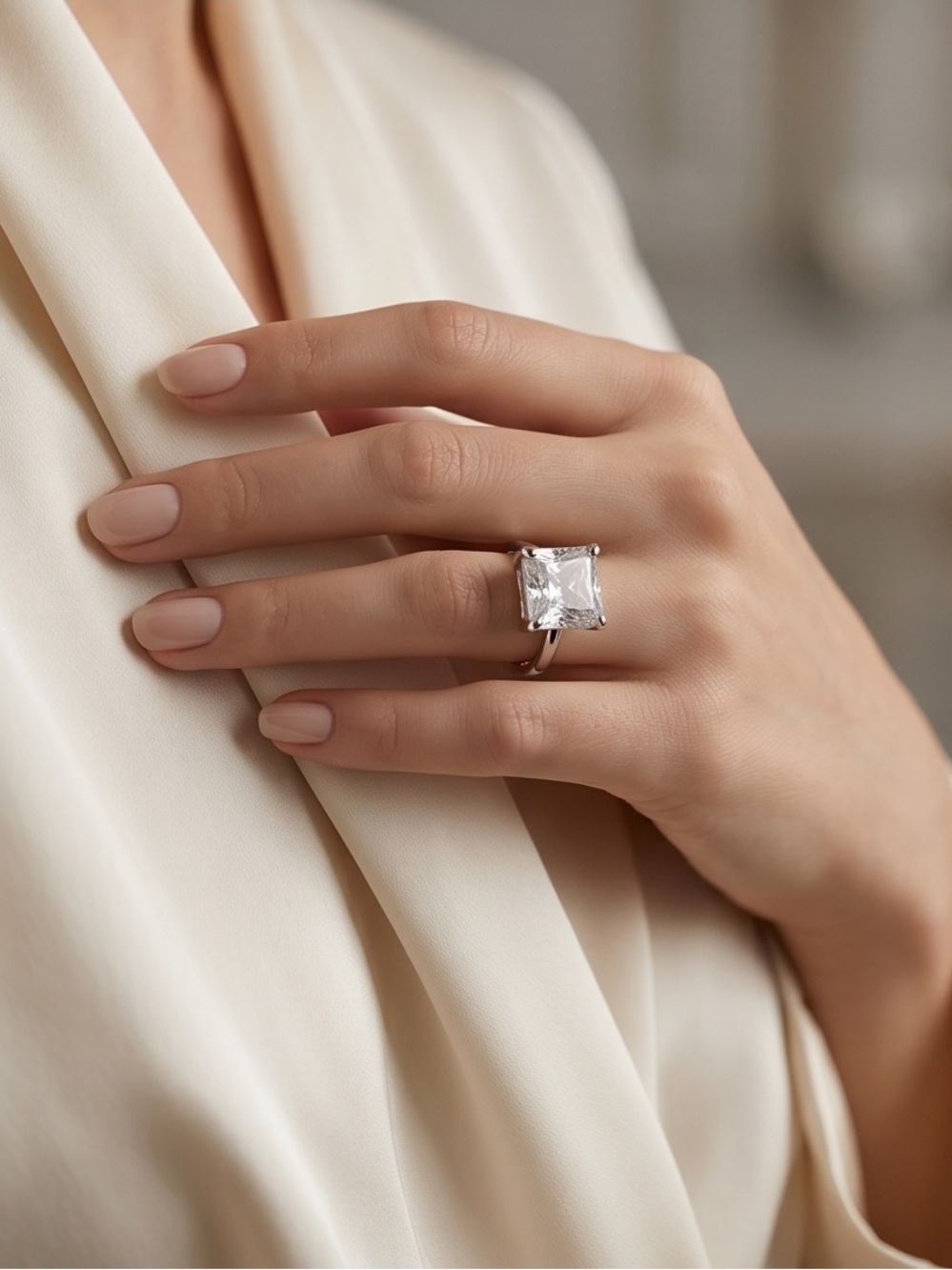 Silver Tone Princess Cut Solitaire Engagement Lab Diamond Ring 3 Carat Size 6